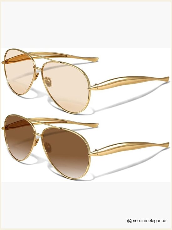 Retro Gold Oversized Metal Aviator Sunglasses UV Protection
